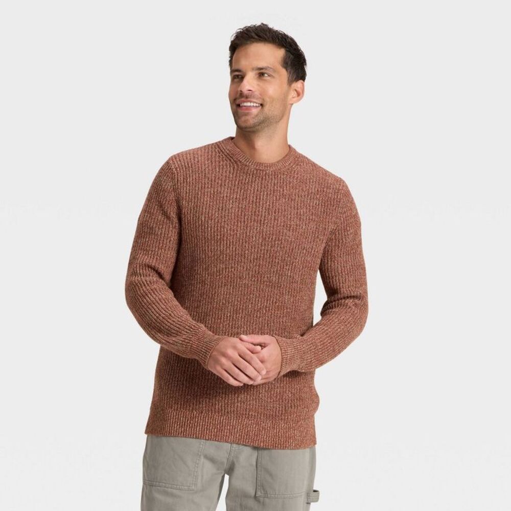 Men's Marled Crewneck Sweater - Goodfellow & Co Brown M